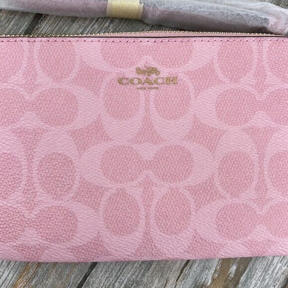 Coach Corner Zip Wristlet In Signature Canvas Powder Pink Wallet Bag Purse - Picture 3 of 8